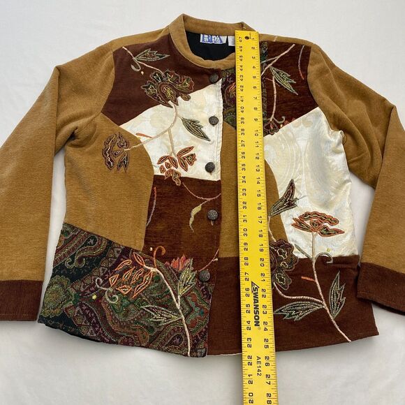 BFA Embroidered Patchwork Tapestry Jacket Womens 14 Brown Floral Grandma - Picture 6 of 11